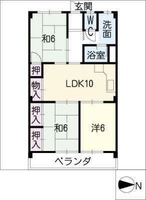 菱野ビル(3LDK/2階)の間取り写真