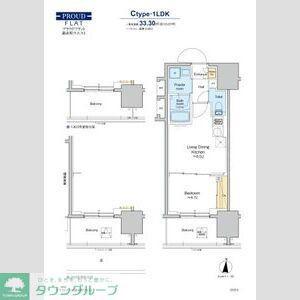 プラウドフラット錦糸町ウエスト(1LDK/13階)の間取り写真