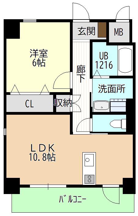 ディアコートKVII(1LDK/1階)の間取り写真
