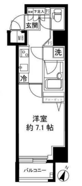 ガリシアヒルズ六本木(1K/4階)の間取り写真