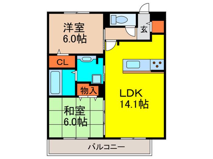サンフラワー千里王子 B棟(2LDK/1階)の間取り写真