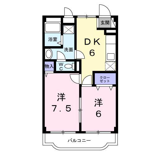 ゴールドティアラ(2DK/3階)の間取り写真