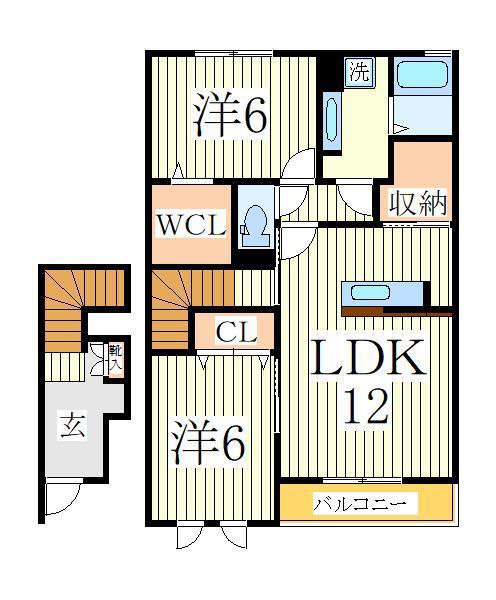 スカイヒル(2LDK/2階)の間取り写真