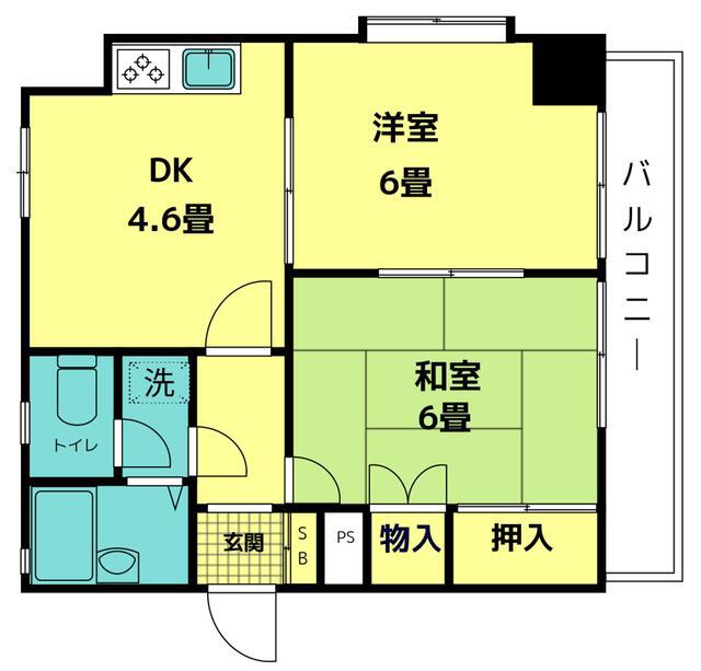 ルネ松戸馬橋(2DK/1階)の間取り写真