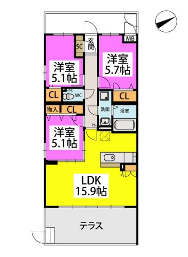 ステラガーデン(3LDK/1階)の間取り写真