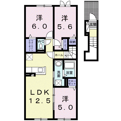 ラピス・アーテル(3LDK/2階)の間取り写真