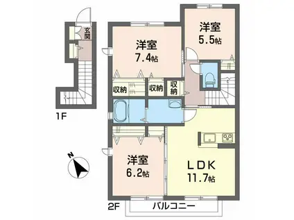 グランマスト塩屋崎(3LDK/2階)の間取り写真
