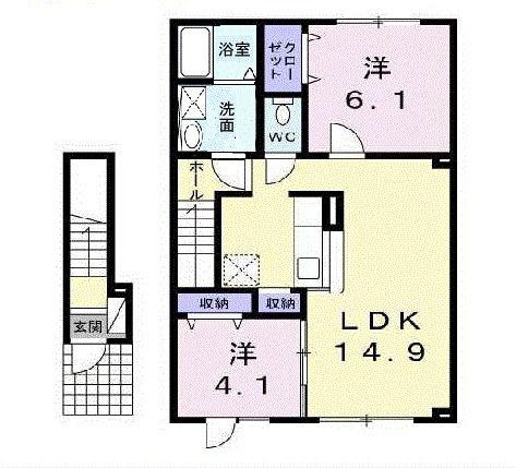 リシェル臨海船見(2LDK/2階)の間取り写真