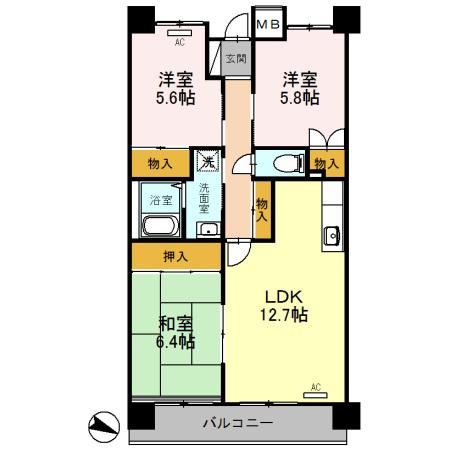 グリーンビュー西町(3LDK/2階)の間取り写真