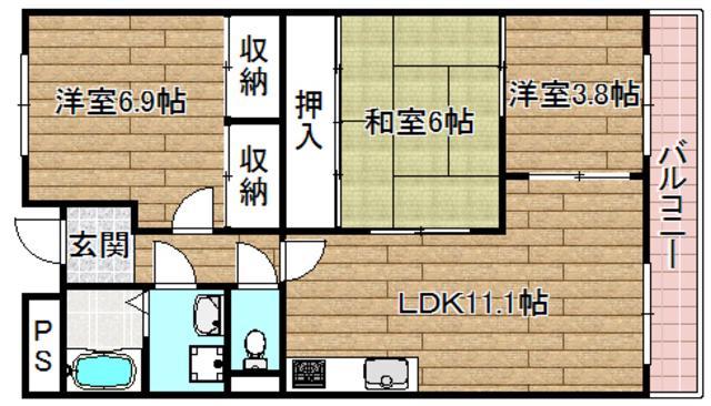 クリアコート寺谷(3LDK/2階)の間取り写真