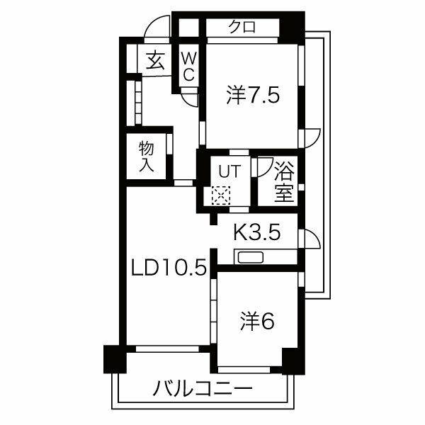 ソレイユ徳川(2LDK/3階)の間取り写真
