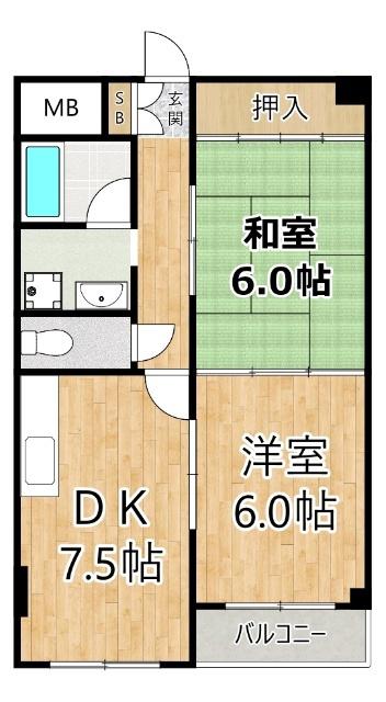 ハイムエーデル(2DK/3階)の間取り写真