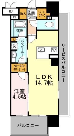 ロイヤルパークスERささしま イースト(1LDK/6階)の間取り写真