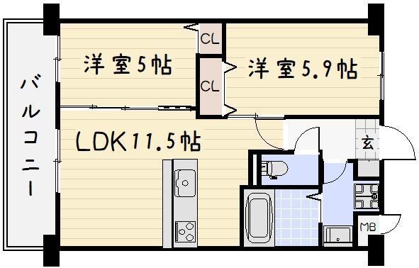 リオ ラクーコ(2LDK/8階)の間取り写真