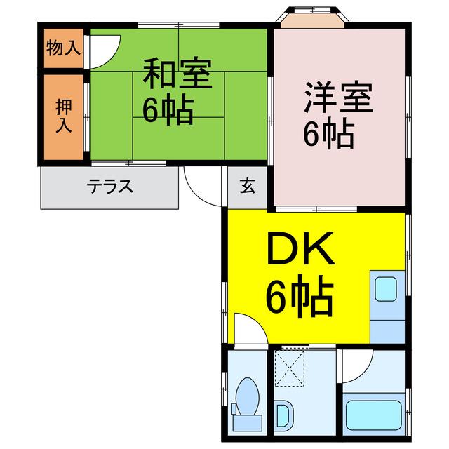 柳生ハイツ2(2DK/1階)の間取り写真