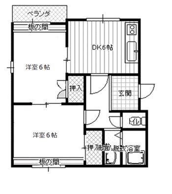 イーストハウス(2DK/1階)の間取り写真