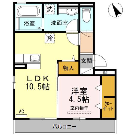 エスポワール祇園B(1LDK/3階)の間取り写真