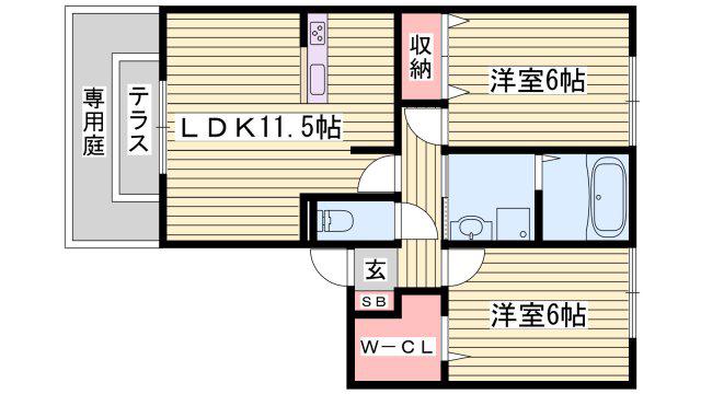 泰山木苑 C棟(2LDK/2階)の間取り写真