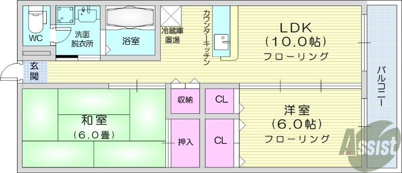 αNEXT鶴ヶ谷ⅡB(2LDK/1階)の間取り写真