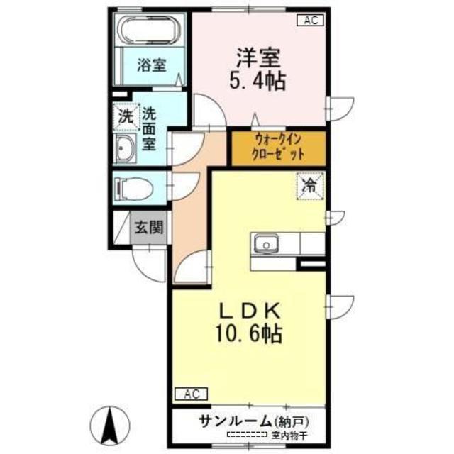 ハイツミナミ(1LDK/2階)の間取り写真