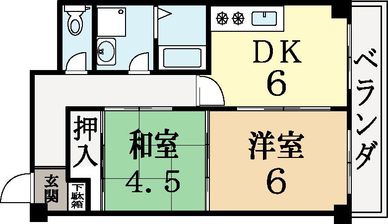 ラパンジール城陽(2DK/2階)の間取り写真