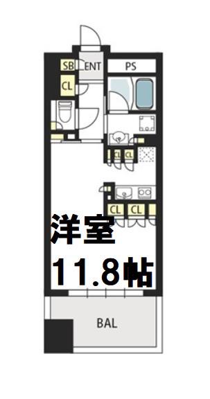 ガリレイ新町 北棟(1K/6階)の間取り写真