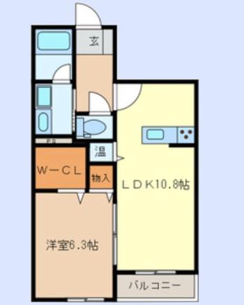 ハッピータウンE棟(1LDK/1階)の間取り写真