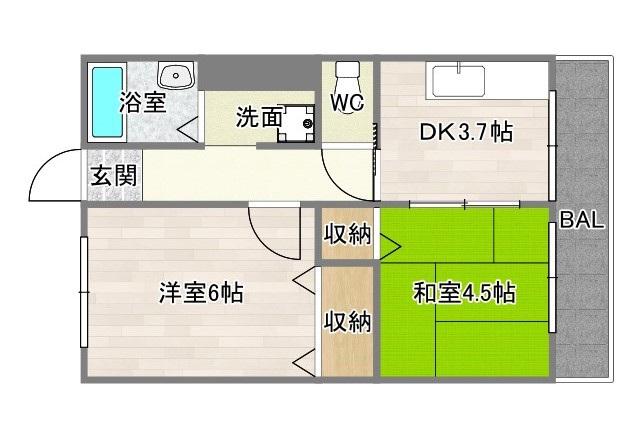 苅田ワイエスマンション(2K/5階)の間取り写真