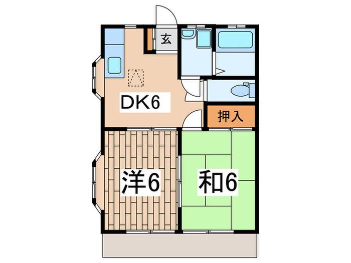 TYKハイツB(2DK/1階)の間取り写真