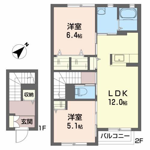 サニープレイスC(2LDK/2階)の間取り写真