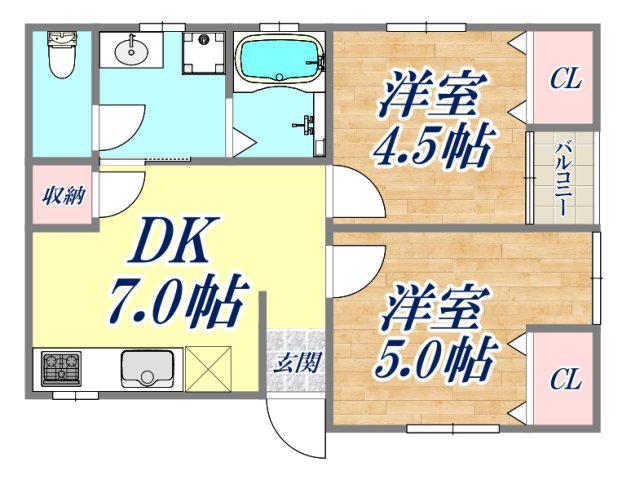 スカイハイツ日暮(2DK/2階)の間取り写真