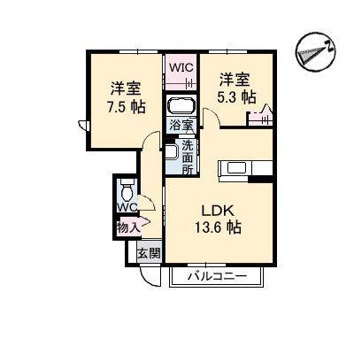 ブランドールユー B棟(2LDK/1階)の間取り写真