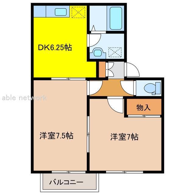 フレーシア(2DK/2階)の間取り写真