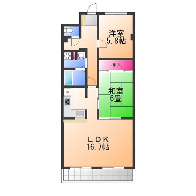 サザンコートなかもず(2LDK/3階)の間取り写真