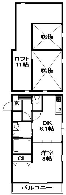 アメニティI(1DK/2階)の間取り写真