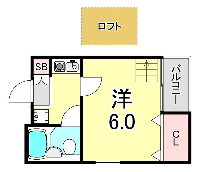 THREE FIELD和田岬(1K/5階)の間取り写真