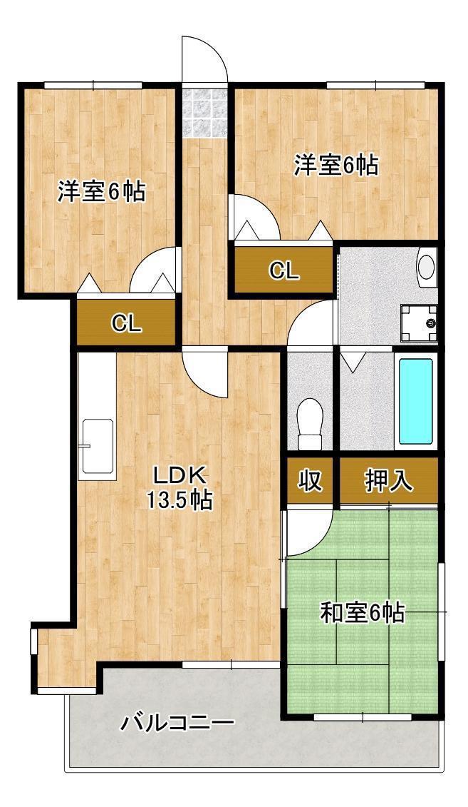 フルハウス稗田(3LDK/2階)の間取り写真
