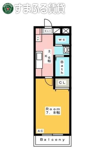 Kビル横山(1K/4階)の間取り写真