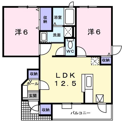 フィオーレ II(2LDK/1階)の間取り写真