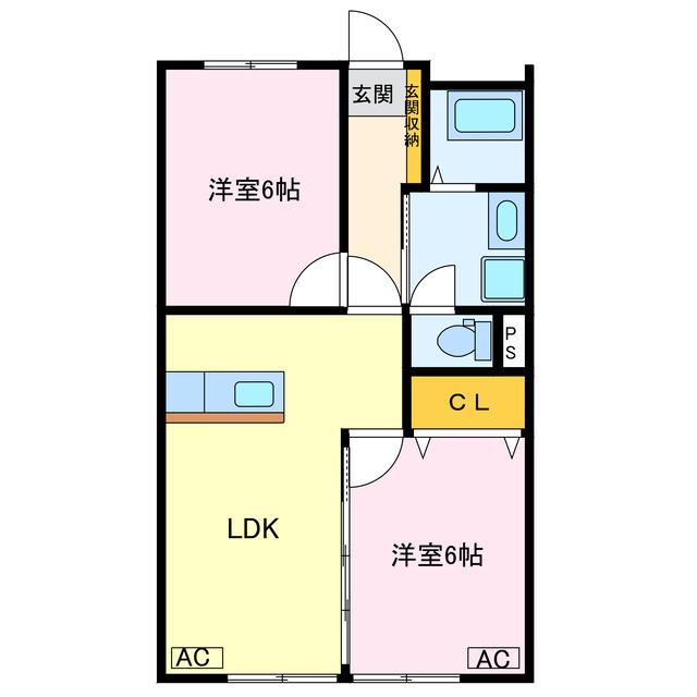 メゾン長田(2LDK/1階)の間取り写真
