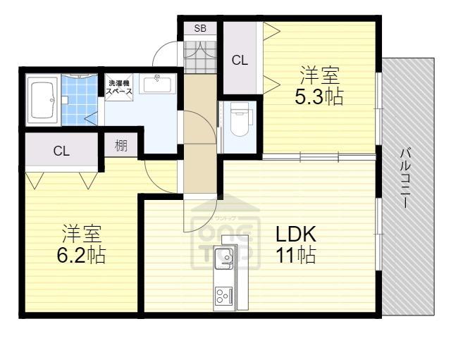 メルベイユB棟(2LDK/2階)の間取り写真