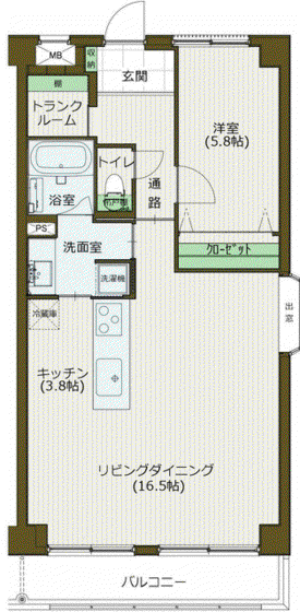 レイヴェルI(1LDK/3階)の間取り写真