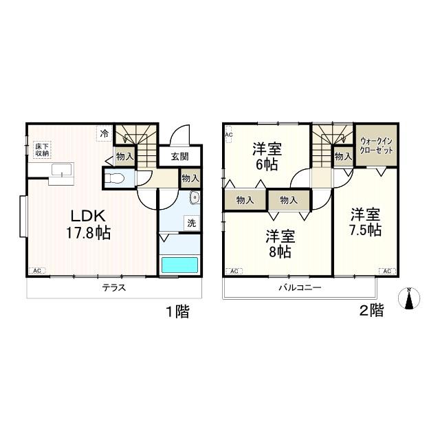 ローズベリーA・B(3LDK/1階)の間取り写真