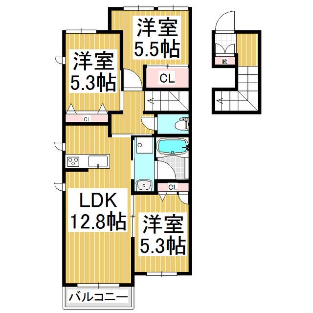 ウェルメイド壱番館 C(3LDK/2階)の間取り写真