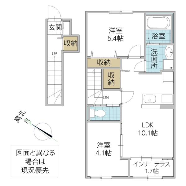 つくば市大角豆アパート(1LDK/2階)の間取り写真