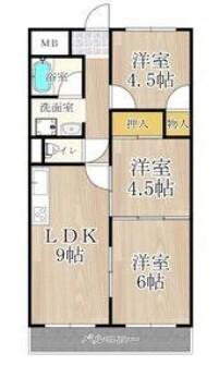 矢埜ハイツ(3LDK/4階)の間取り写真