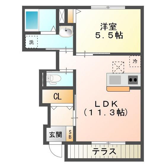 STELLA B棟(1LDK/1階)の間取り写真
