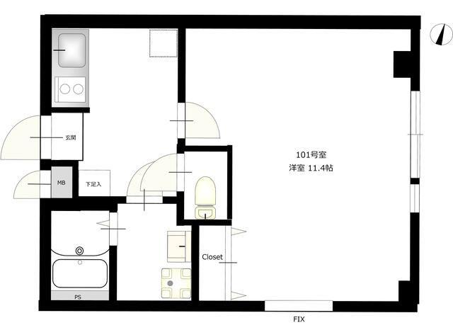 BCASA K.東十条(1K/1階)の間取り写真