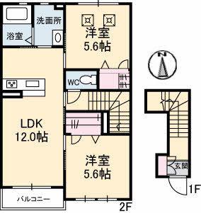 サクラテラス(2LDK/2階)の間取り写真