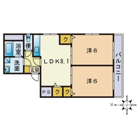 ピュール西の丘(2SLDK/2階)の間取り写真